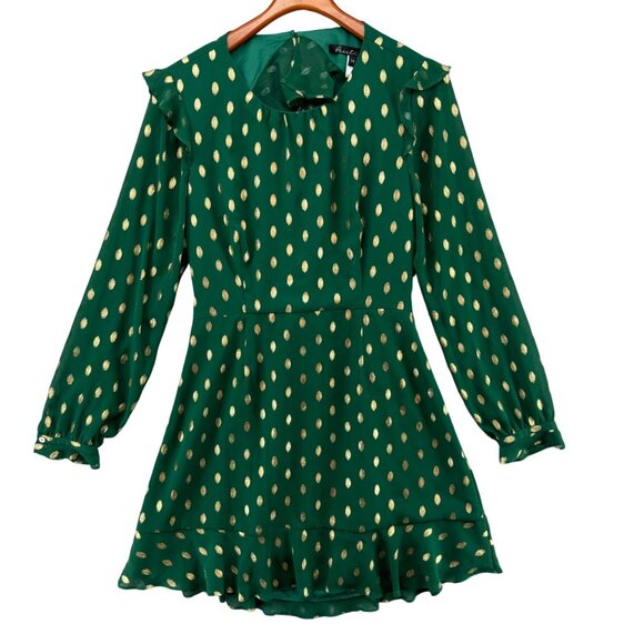 Hutch Confetti Chiffon Dress Emerald Green Gold Long Sleeve Cutout Sz 14 - Picture 4 of 15